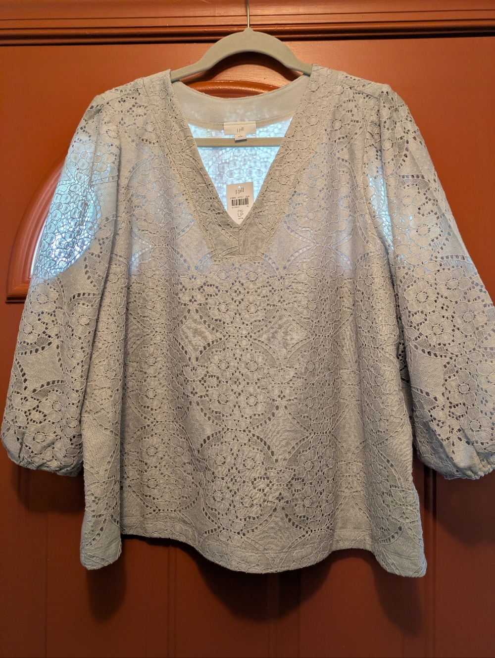 Light Grey Lace V-Neck Women's Top